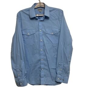 Express Snap Button Down Shirt  MModern Fit‎ Men's Long Sleeve Blue 100% Cotton